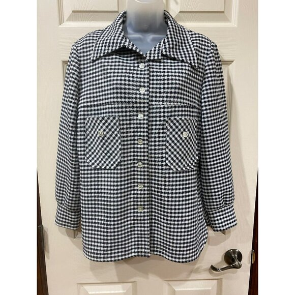 Vintage Jack Winter Black & White Houndstooth Button-Up Shirt Jacket Womens M Po - Picture 8 of 8